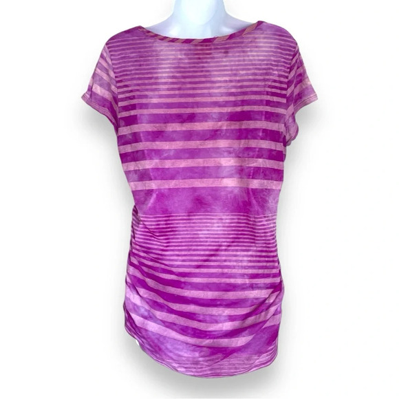 Motherhood Maternity Purple Striped Tee Large - Casual, Stylish Maternity Wear - Picture 2 of 7